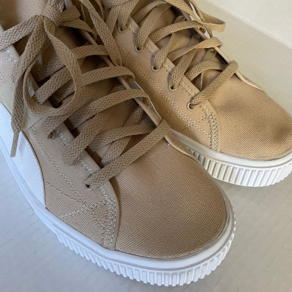 PUMA Beige Canvas White Leather Lace Up Sneakers Mid Top Mens Casual Shoes Sz 13 - Picture 5 of 10